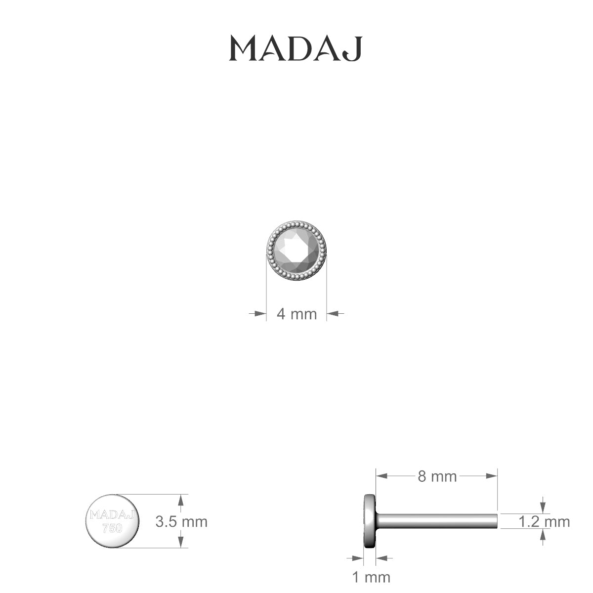 Aya | 18k White Gold 8 mm 4 mm Round Emerald Nose Piercing