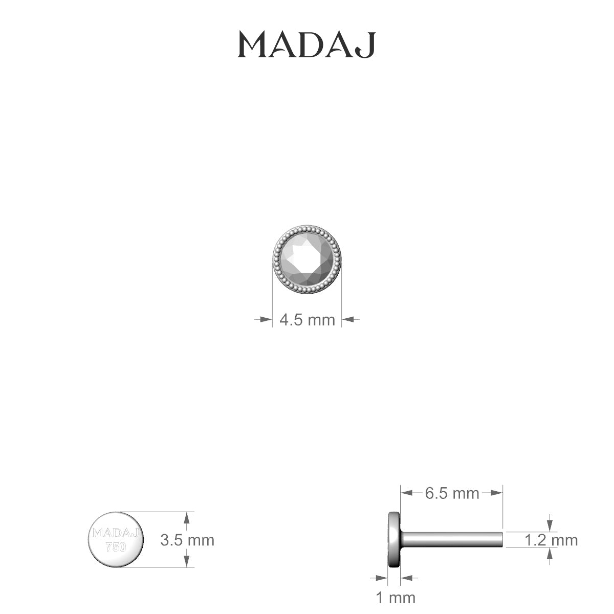 Aya | 18k White Gold 4.5 mm 6.5 mm Round Diamond Nose Piercing