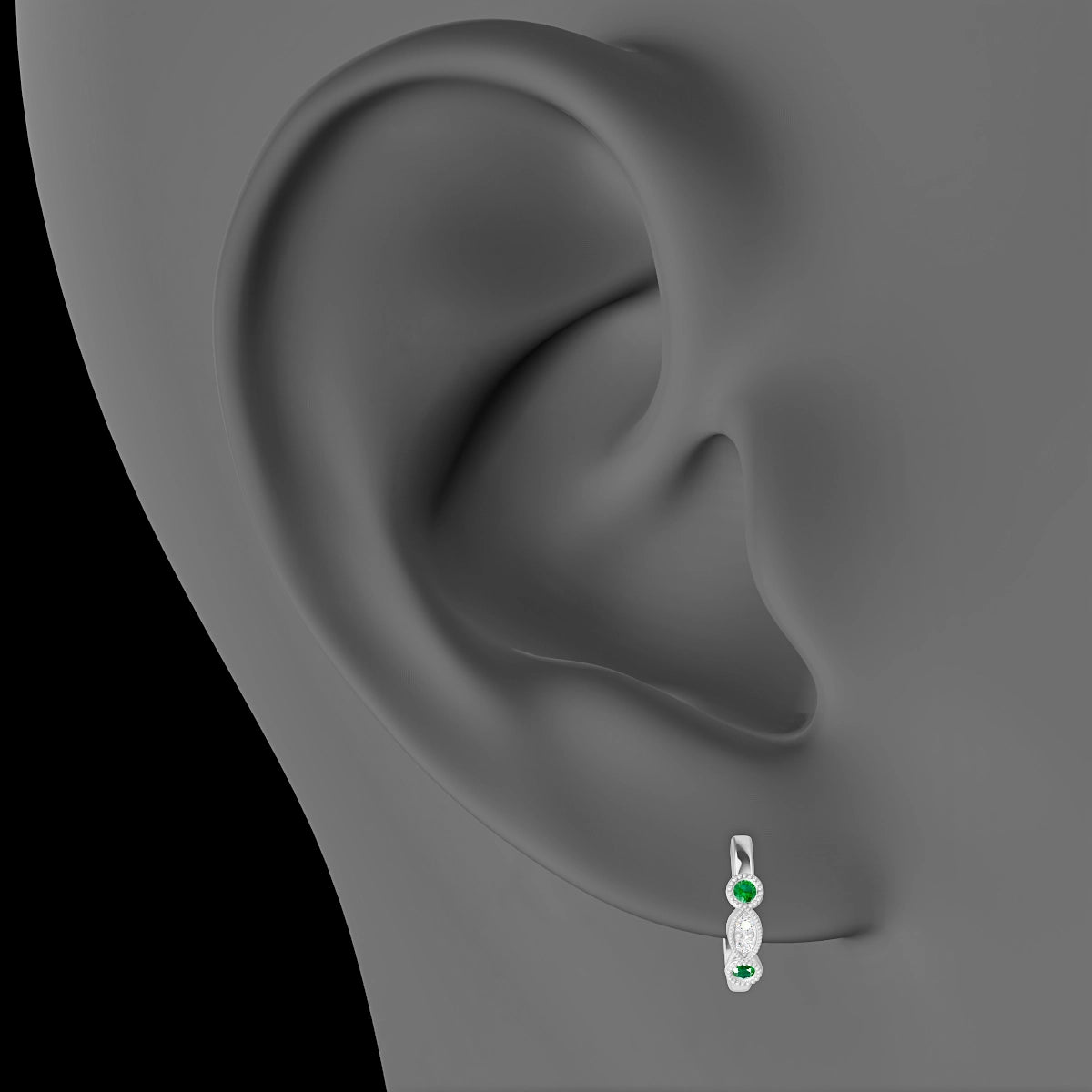 Camilla | 18k White Gold 8 mm Emerald & Diamond Hoop Piercing