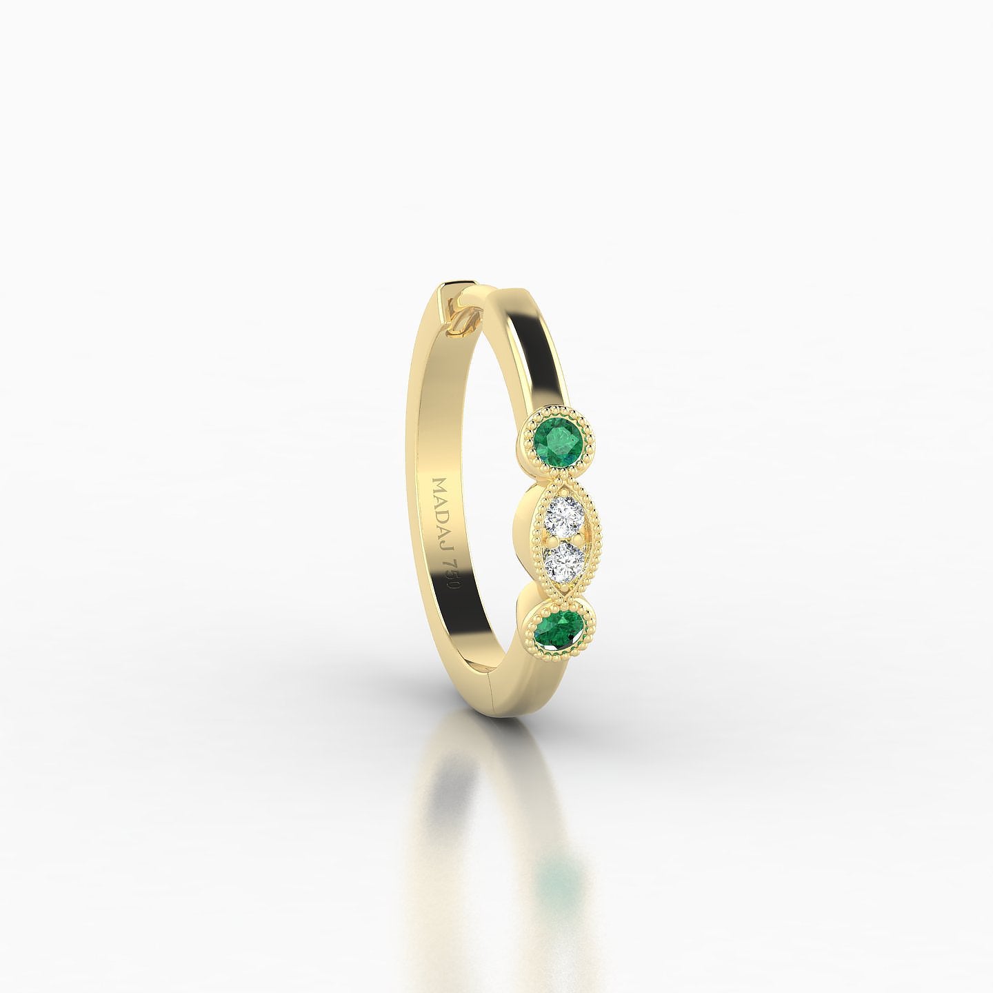 Camilla | 18k Yellow Gold 9.5 mm Emerald & Diamond Hoop Piercing