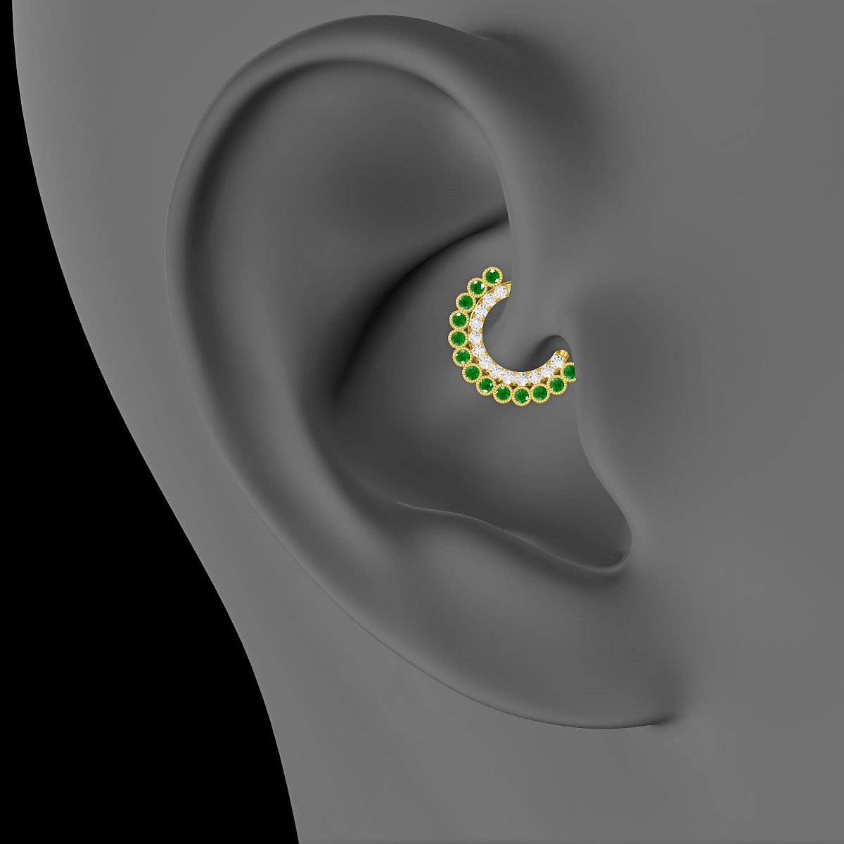Cassandre | 18k Yellow Gold 6.5 mm Emerald & Diamond Daith Piercing