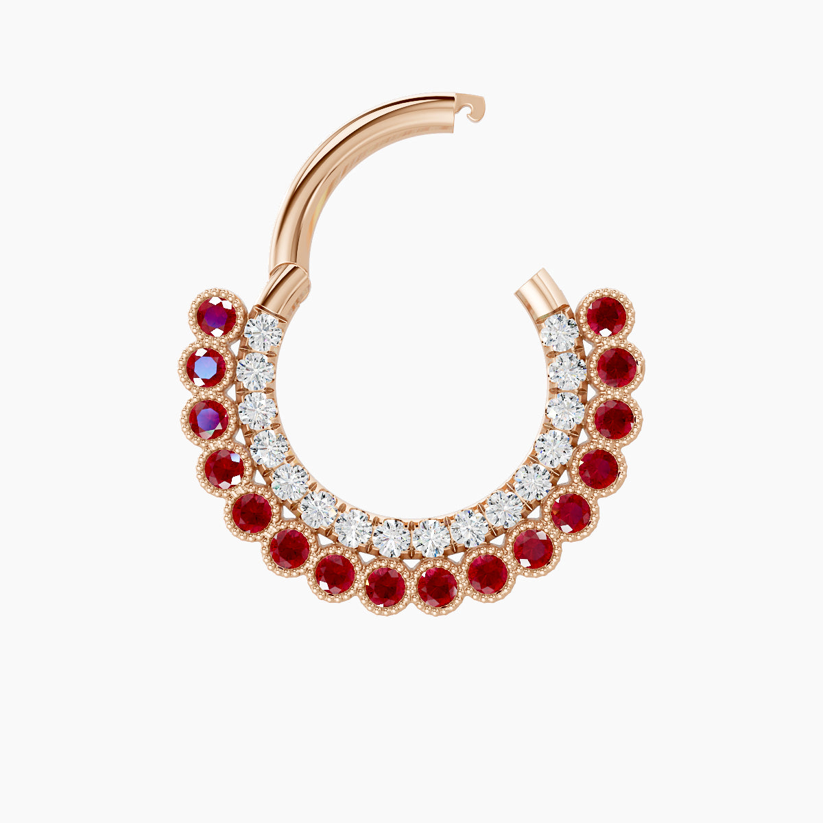 Cassandre | 18k Rose Gold 8 mm Ruby & Diamond Daith Piercing