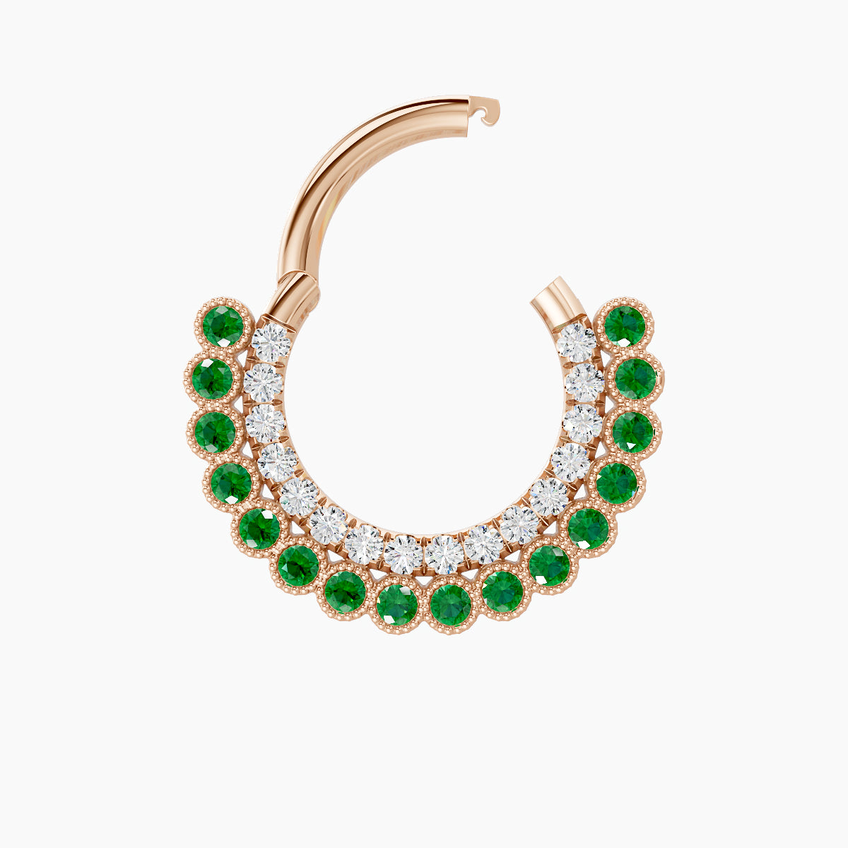 Cassandre | 18k Rose Gold 8 mm Emerald & Diamond Septum Piercing