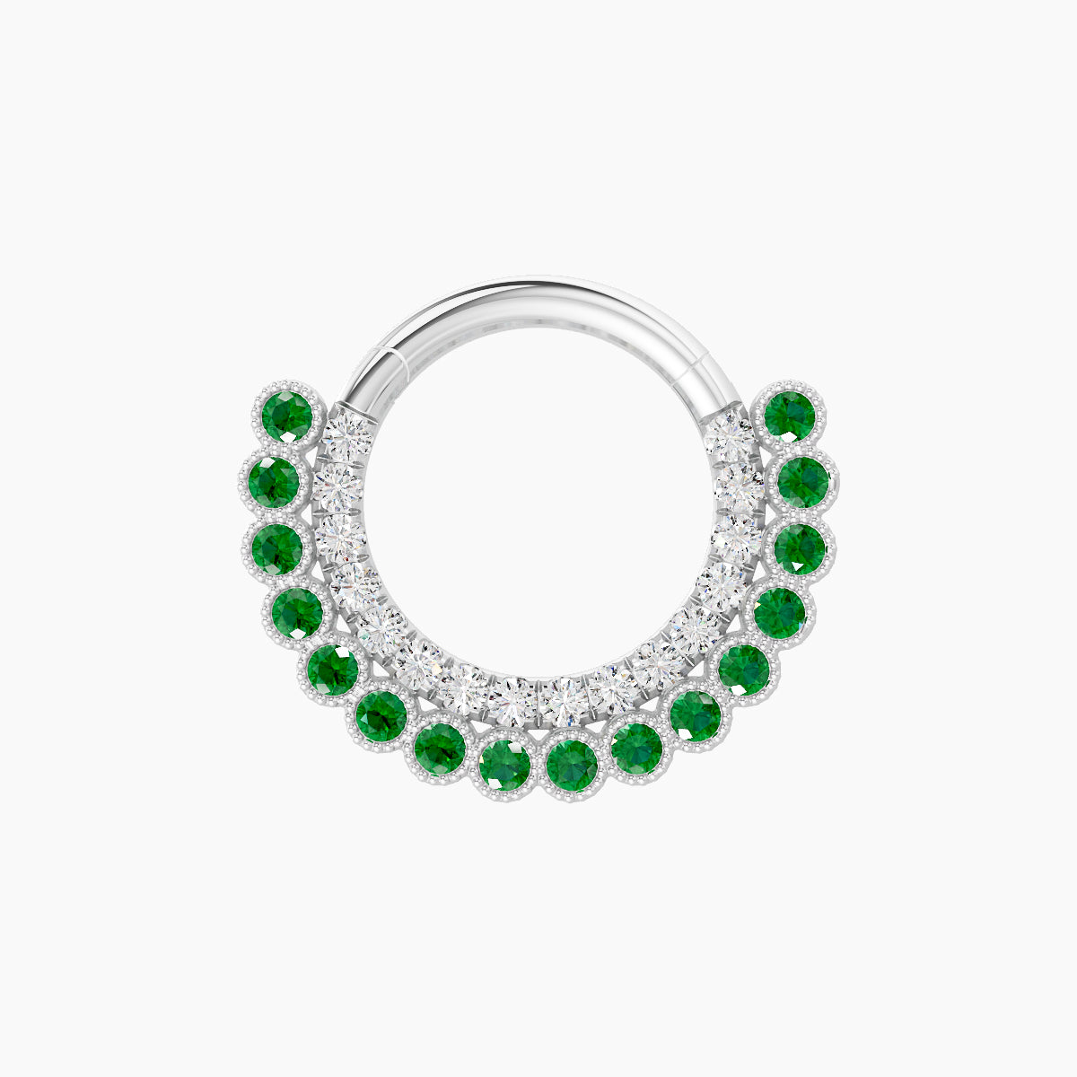 Cassandre | 18k White Gold 8 mm Emerald & Diamond Septum Piercing