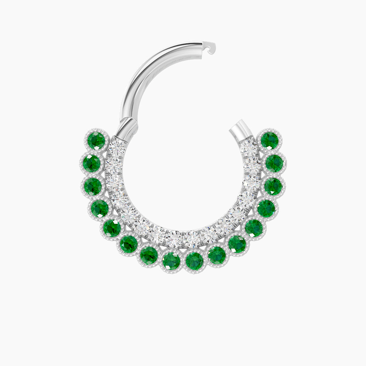 Cassandre | 18k White Gold 8 mm Emerald & Diamond Septum Piercing