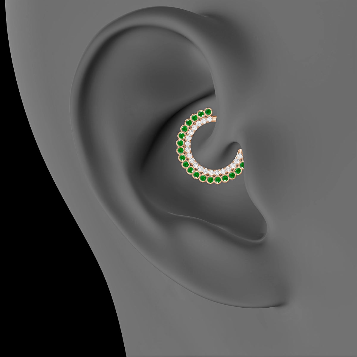 Cassandre | 18k Rose Gold 9.5 mm Emerald & Diamond Daith Piercing