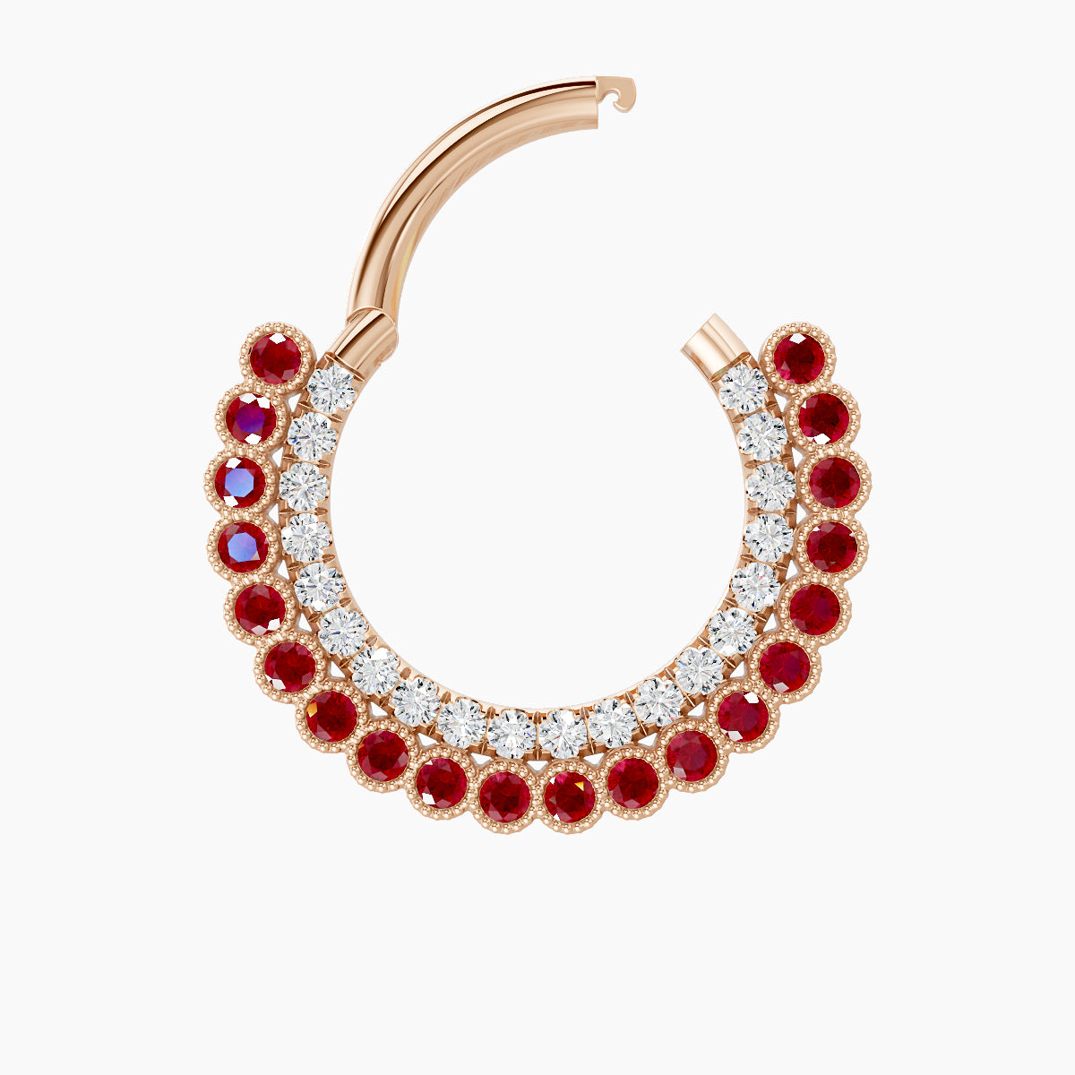 Cassandre | 18k Rose Gold 9.5 mm Ruby & Diamond Daith Piercing