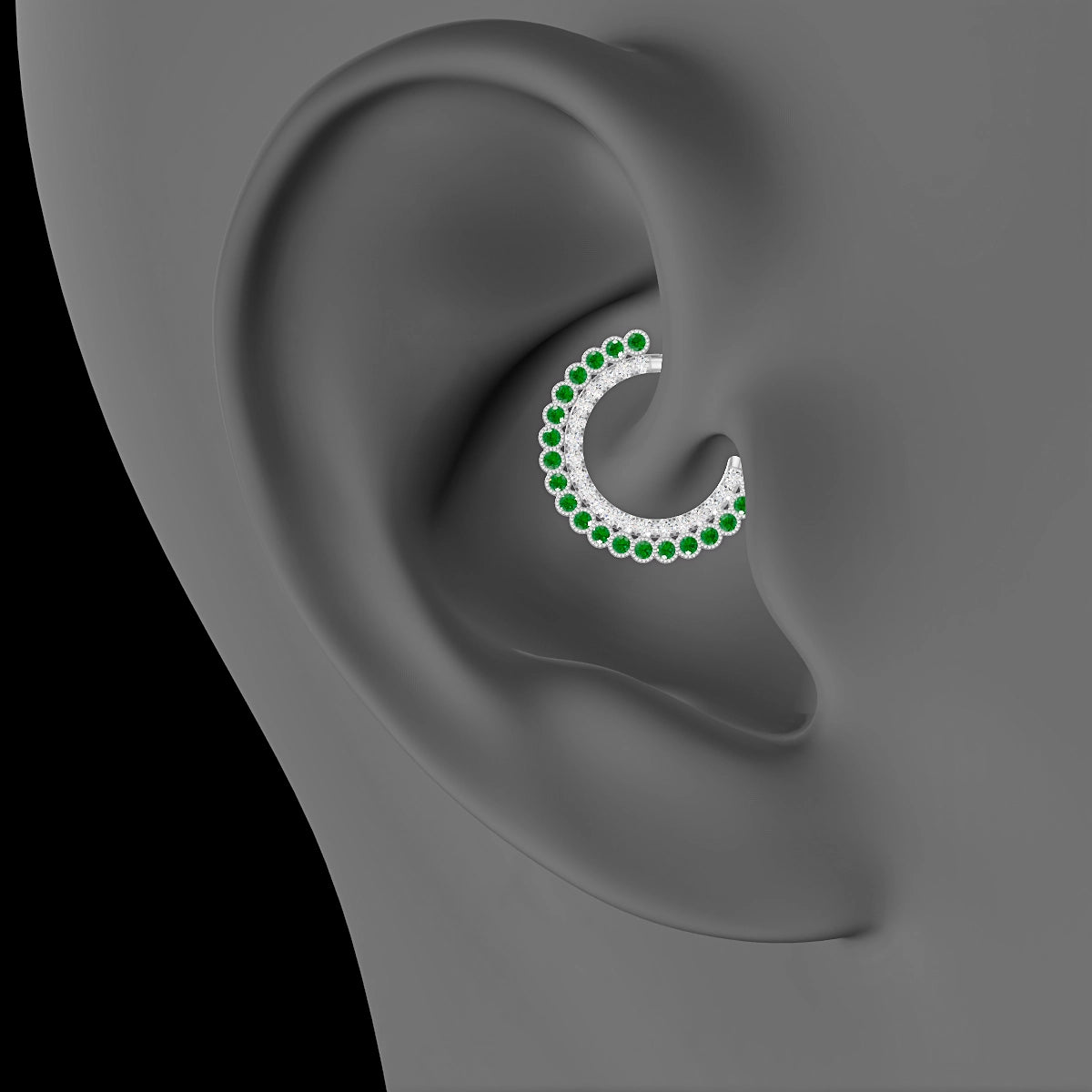 Cassandre | 18k White Gold 9.5 mm Emerald & Diamond Daith Piercing