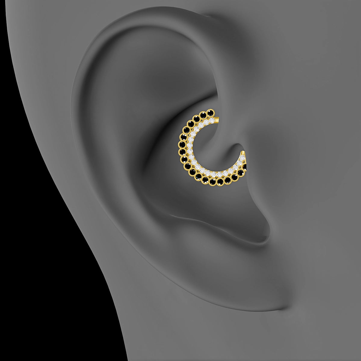 Cassandre | 18k Yellow Gold 9.5 mm Black Diamond & Diamond Daith Piercing