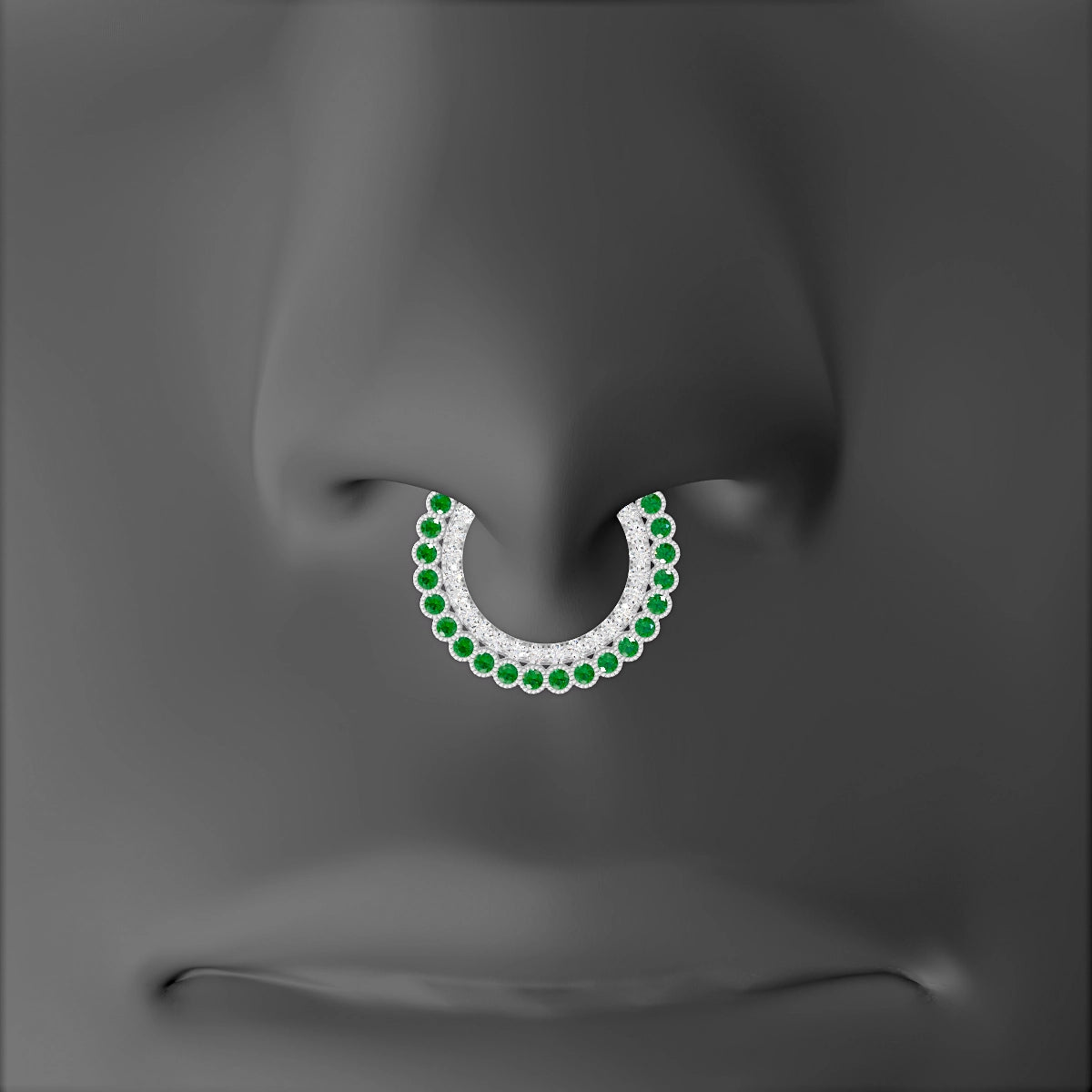 Cassandre | 18k White Gold 9.5 mm Emerald & Diamond Septum Piercing