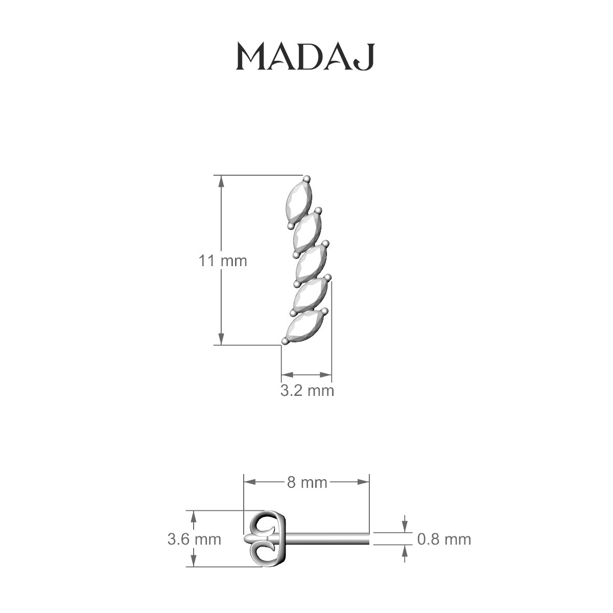 Celeste | 18k Yellow Gold 11 mm Long Diamond Left Earring