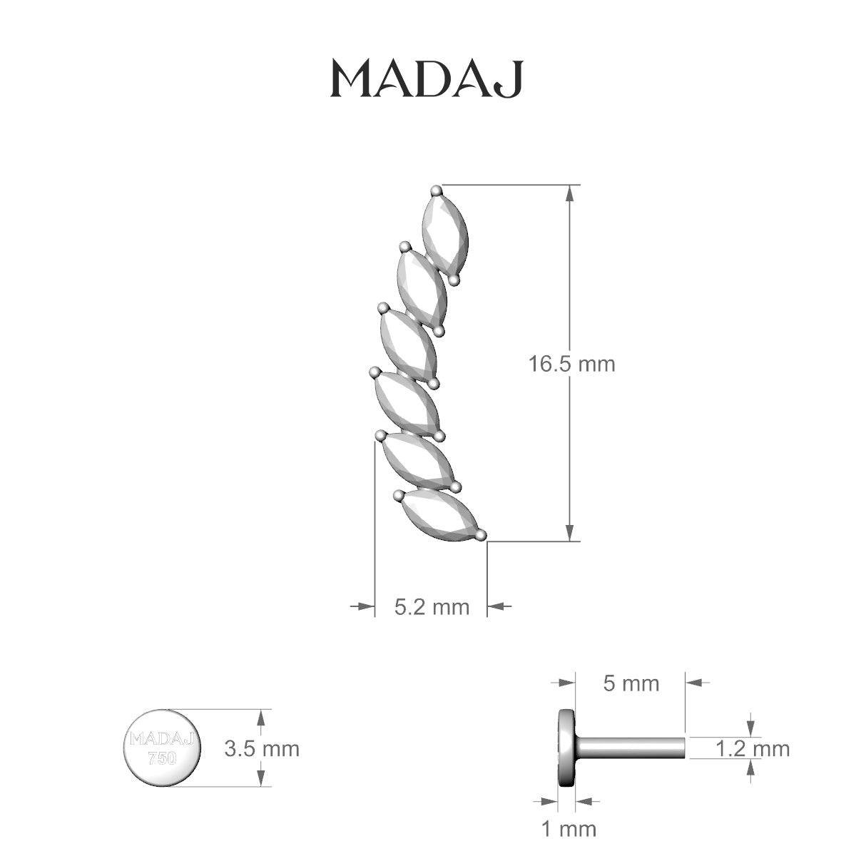 Celeste L | 18k Yellow Gold 16.4 mm 5 mm Long Diamond Right Piercing