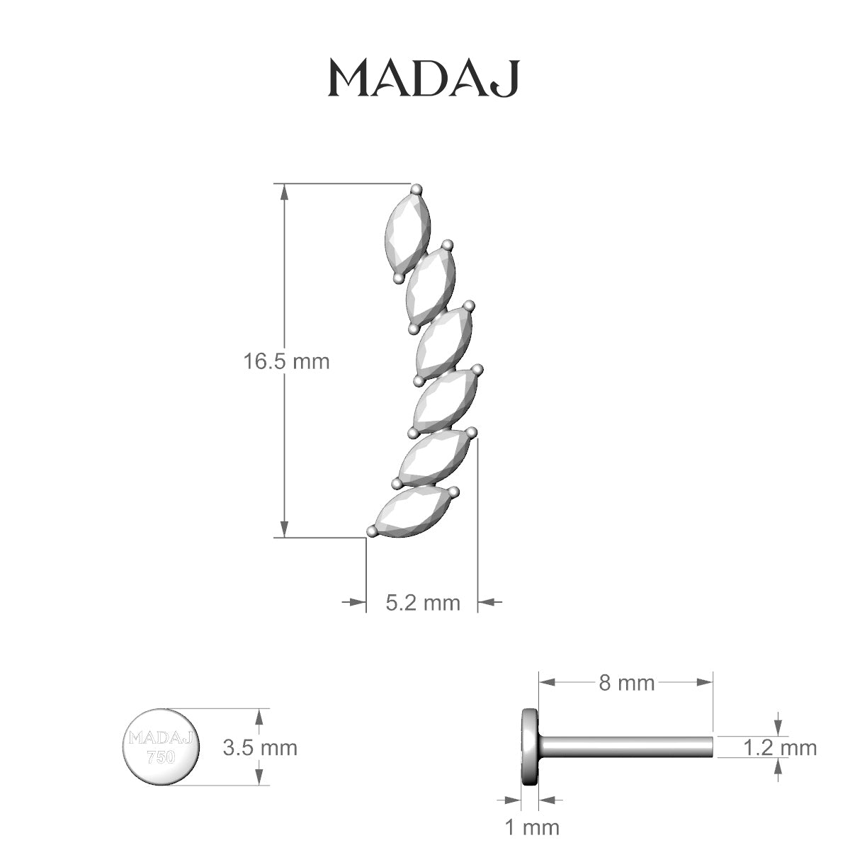 Celeste L | 18k Rose Gold 16.4 mm 8 mm Long Diamond Left Piercing