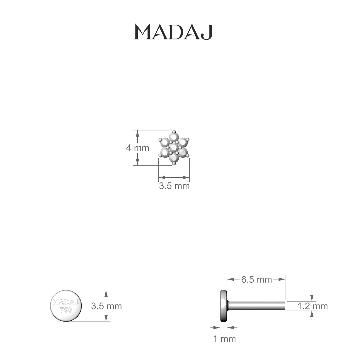 Chloris | 18k Yellow Gold 6.5 mm 4 mm Flower Sapphire Nose Piercing