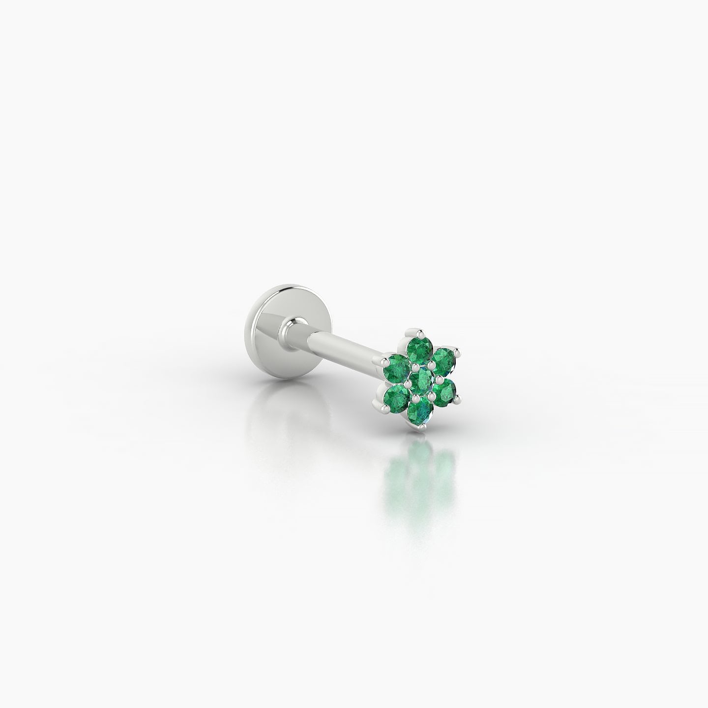 Chloris | 18k White Gold 8 mm 4 mm Flower Emerald Nose Piercing