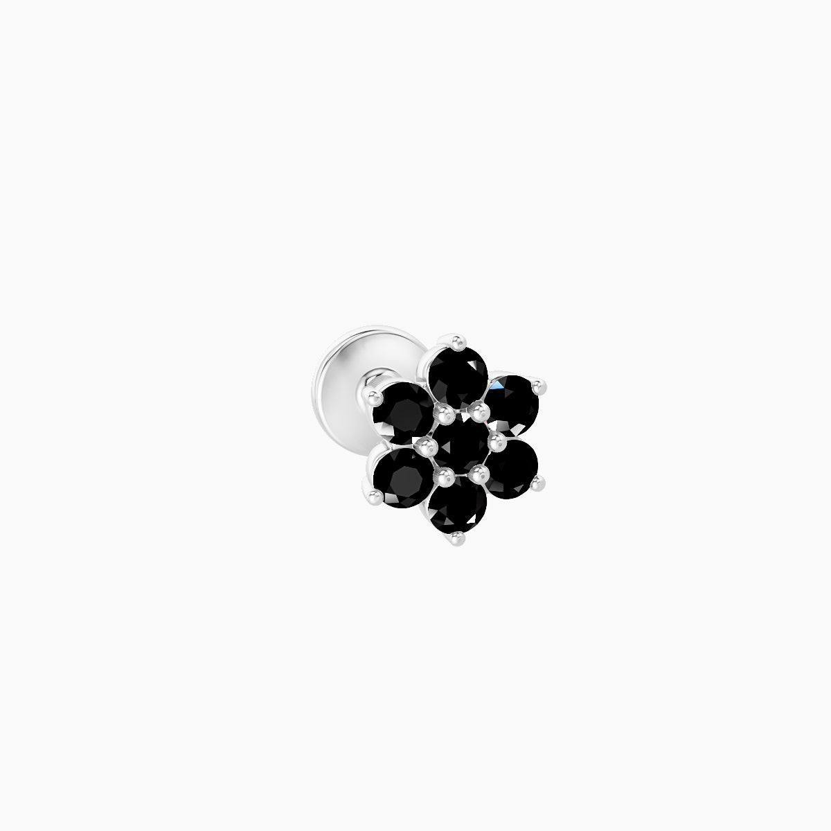 Chloris | 18k White Gold 5 mm 5.5 mm Flower Black Diamond Nose Piercing