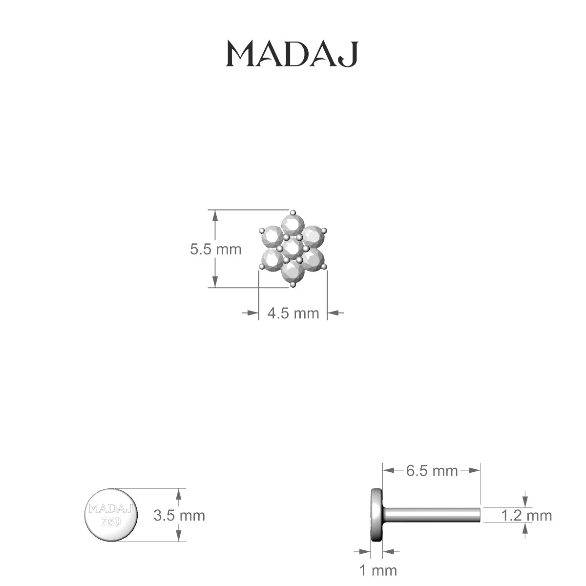 Chloris | 18k Yellow Gold 5.5 mm 6.5 mm Flower Diamond Nose Piercing