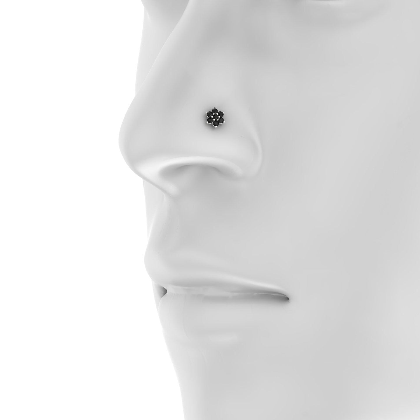Chloris | 18k White Gold 5 mm 6 mm Flower Black Diamond Nose Piercing