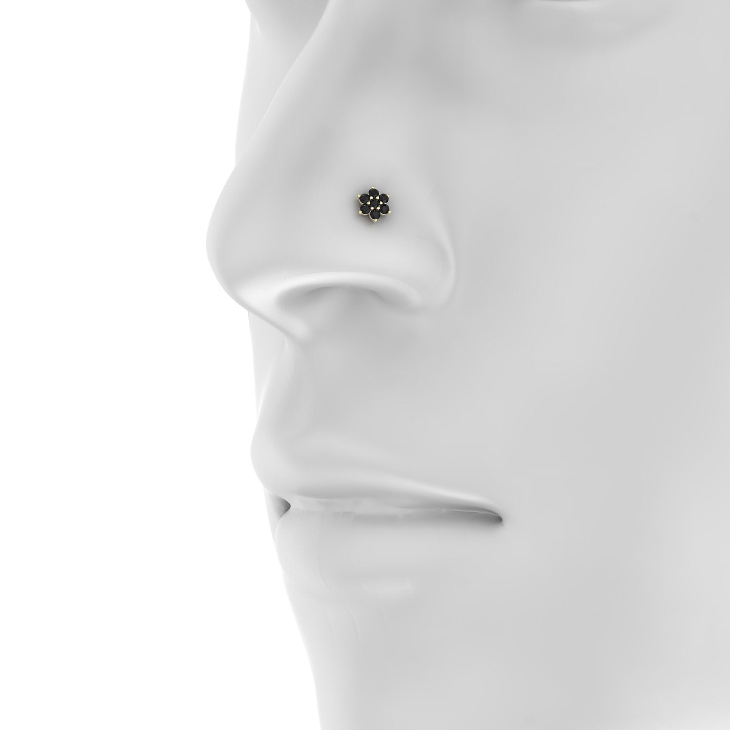 Chloris | 18k Yellow Gold 5 mm 6 mm Flower Black Diamond Nose Piercing