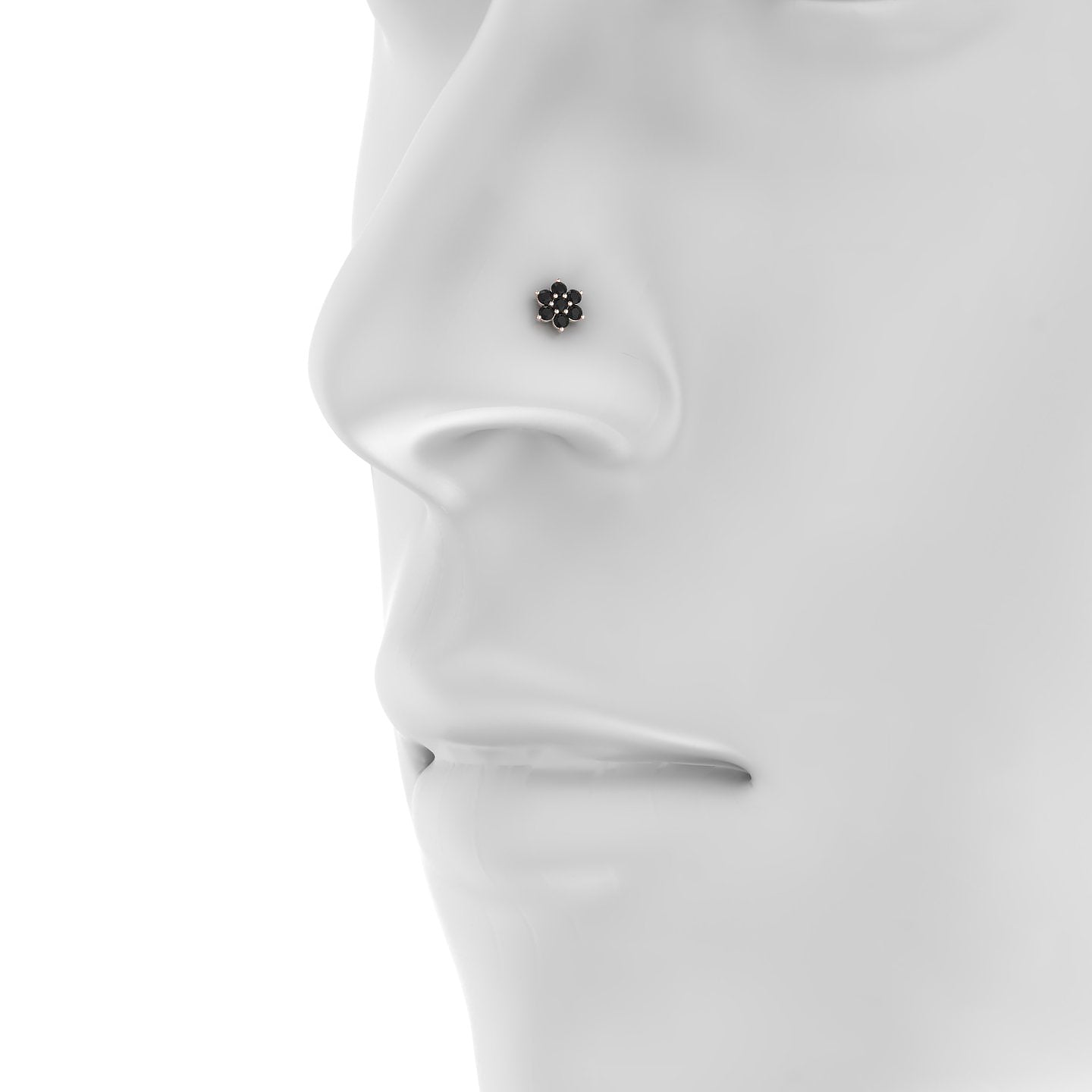 Chloris | 18k Rose Gold 6.5 mm 6 mm Flower Black Diamond Nose Piercing