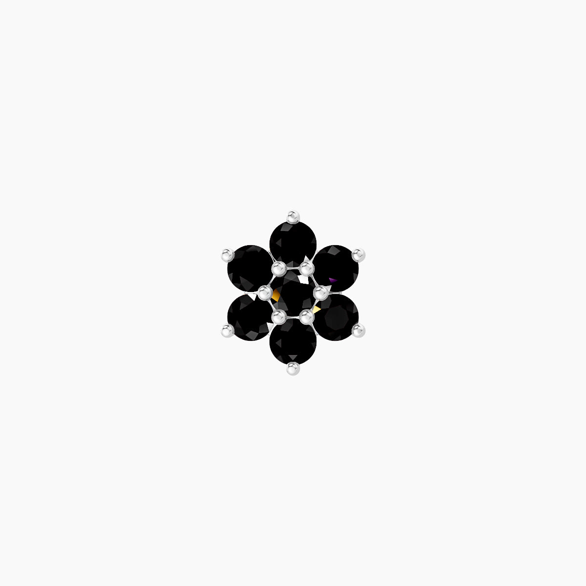 Chloris | 18k White Gold 8 mm 6 mm Flower Black Diamond Nose Piercing