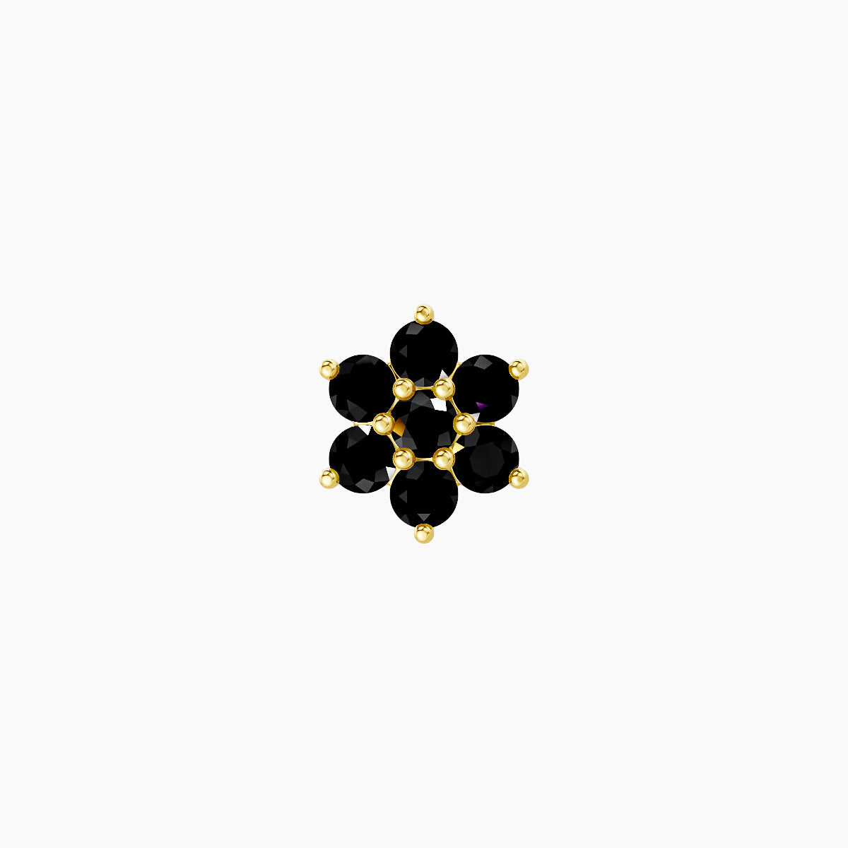 Chloris | 18k Yellow Gold 8 mm 6 mm Flower Black Diamond Nose Piercing