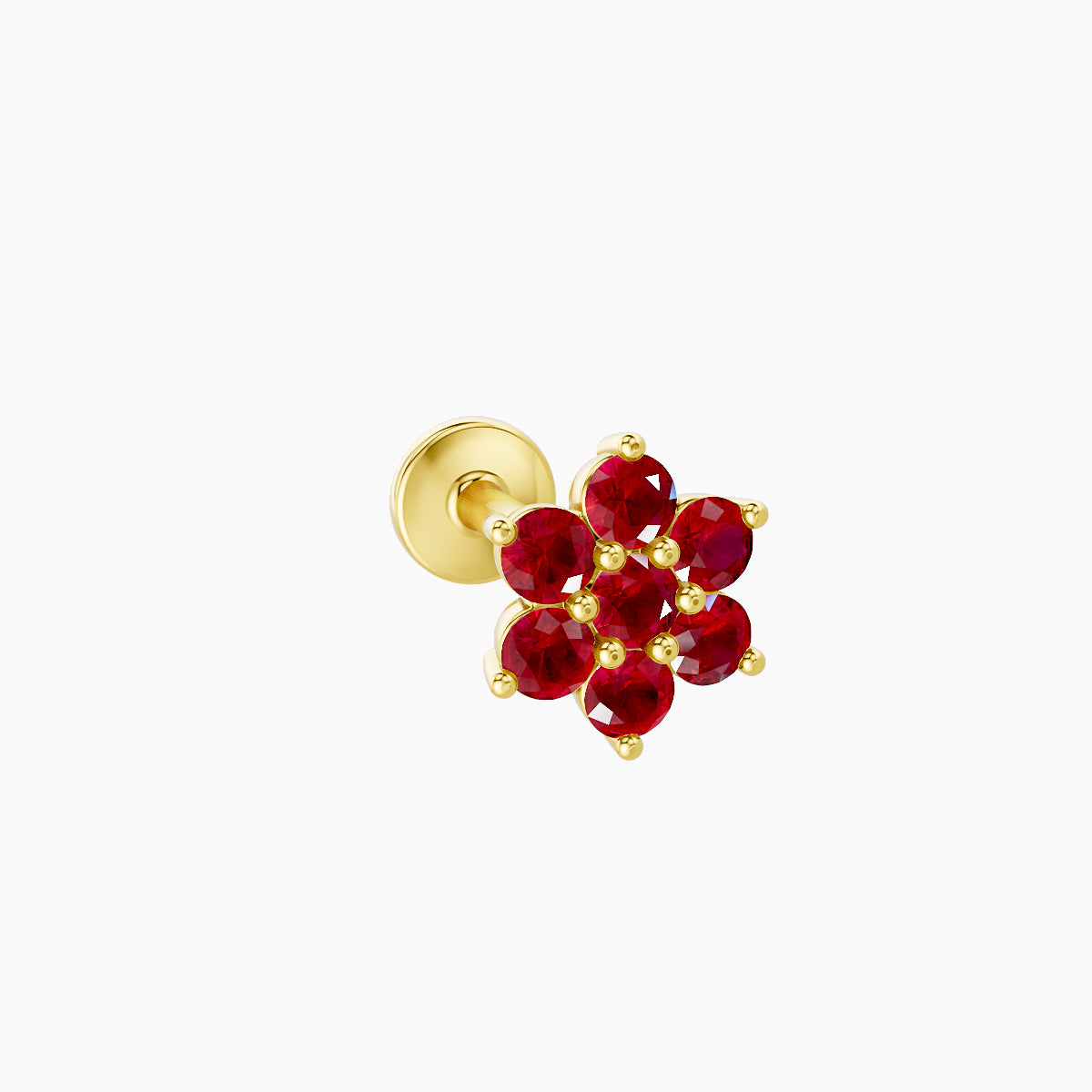 Chloris | 18k Yellow Gold 8 mm 6 mm Flower Ruby Nose Piercing