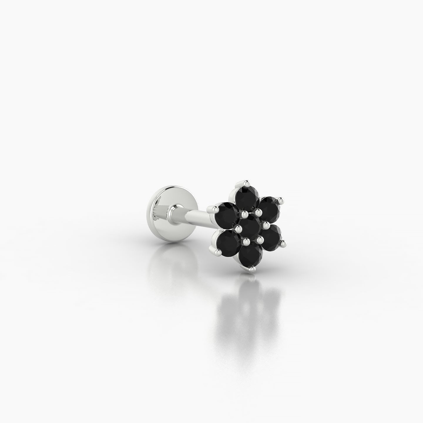 Chloris | 18k White Gold 8 mm 6 mm Flower Black Diamond Nose Piercing