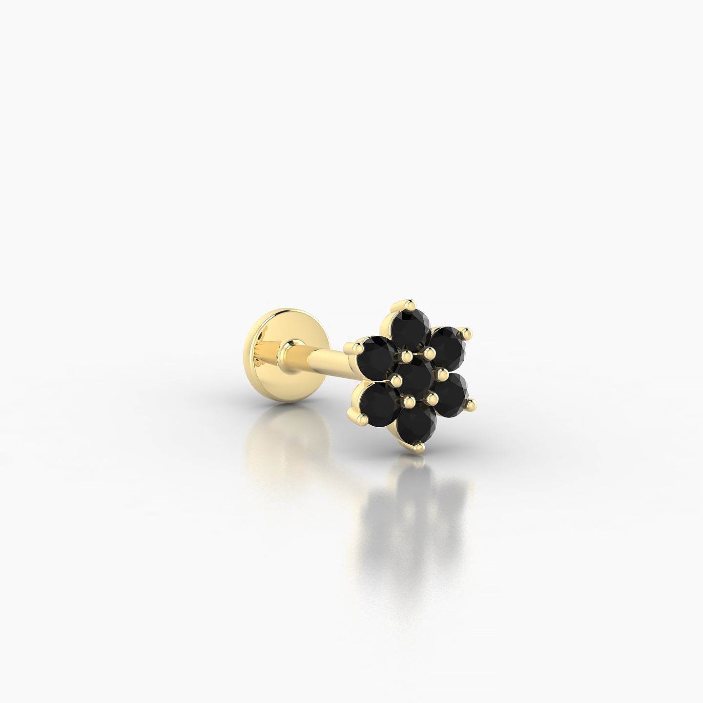Chloris | 18k Yellow Gold 8 mm 6 mm Flower Black Diamond Nose Piercing