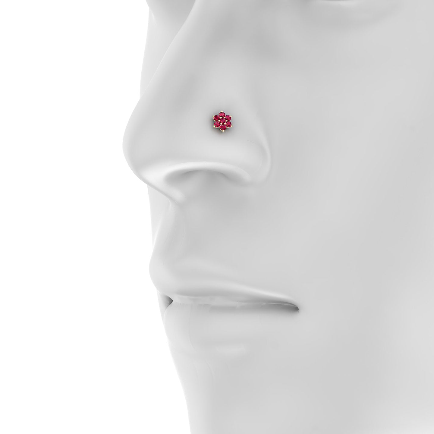 Chloris | 18k Yellow Gold 8 mm 6 mm Flower Ruby Nose Piercing