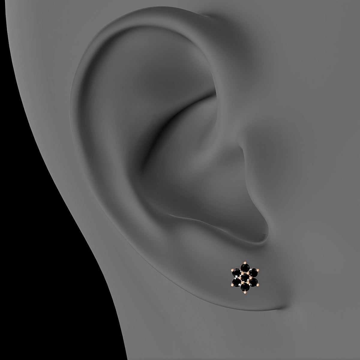 Chloris | 18k Rose Gold 8 mm 6 mm Flower Black Diamond Piercing