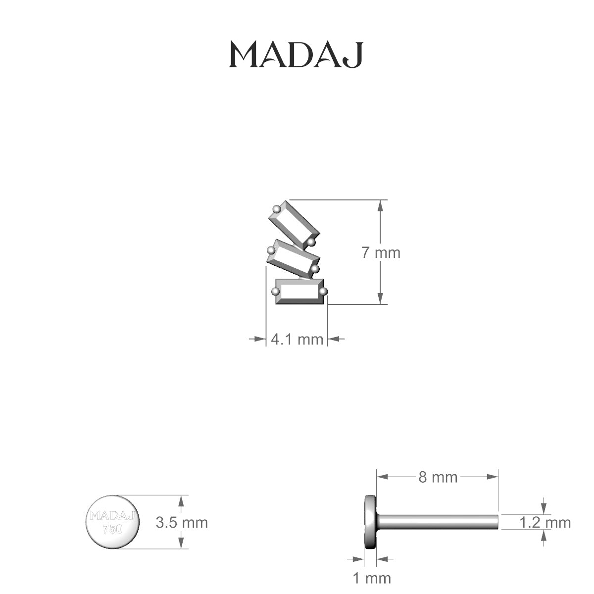 Circe | 18k Yellow Gold 7 mm 8 mm Trilogy Diamond Right Piercing