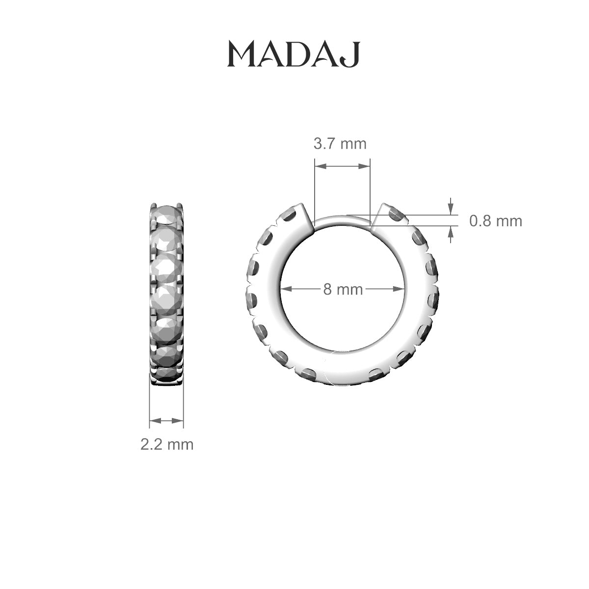 Cleta | 18k White Gold 8 mm Diamond Hoop Piercing