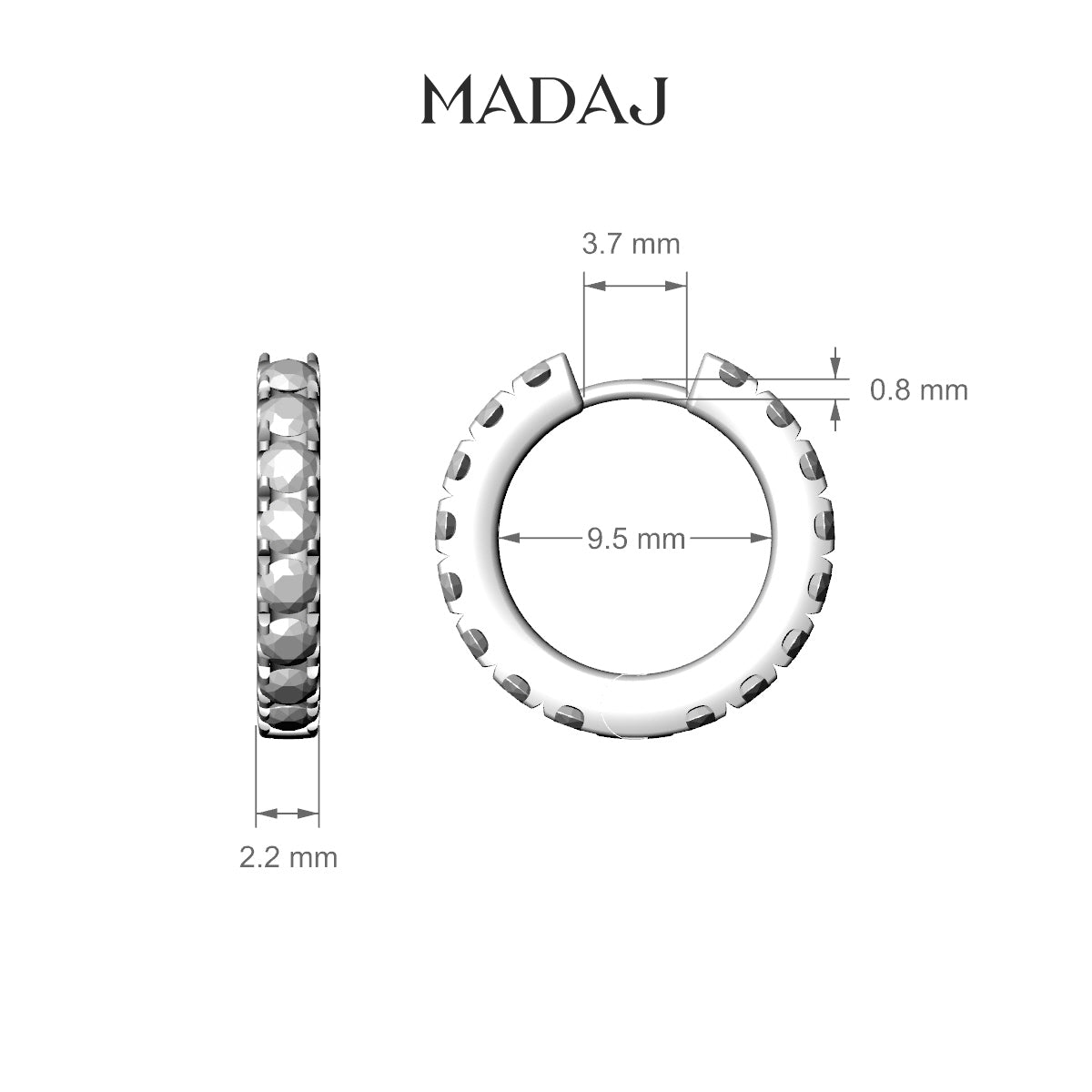 Cleta | 18k White Gold 9.5 mm Diamond Hoop Piercing