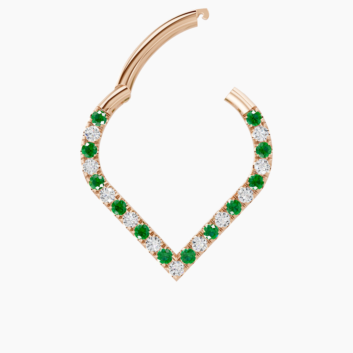 Cora | 18k Rose Gold 9.5 mm Emerald & Diamond Daith Piercing