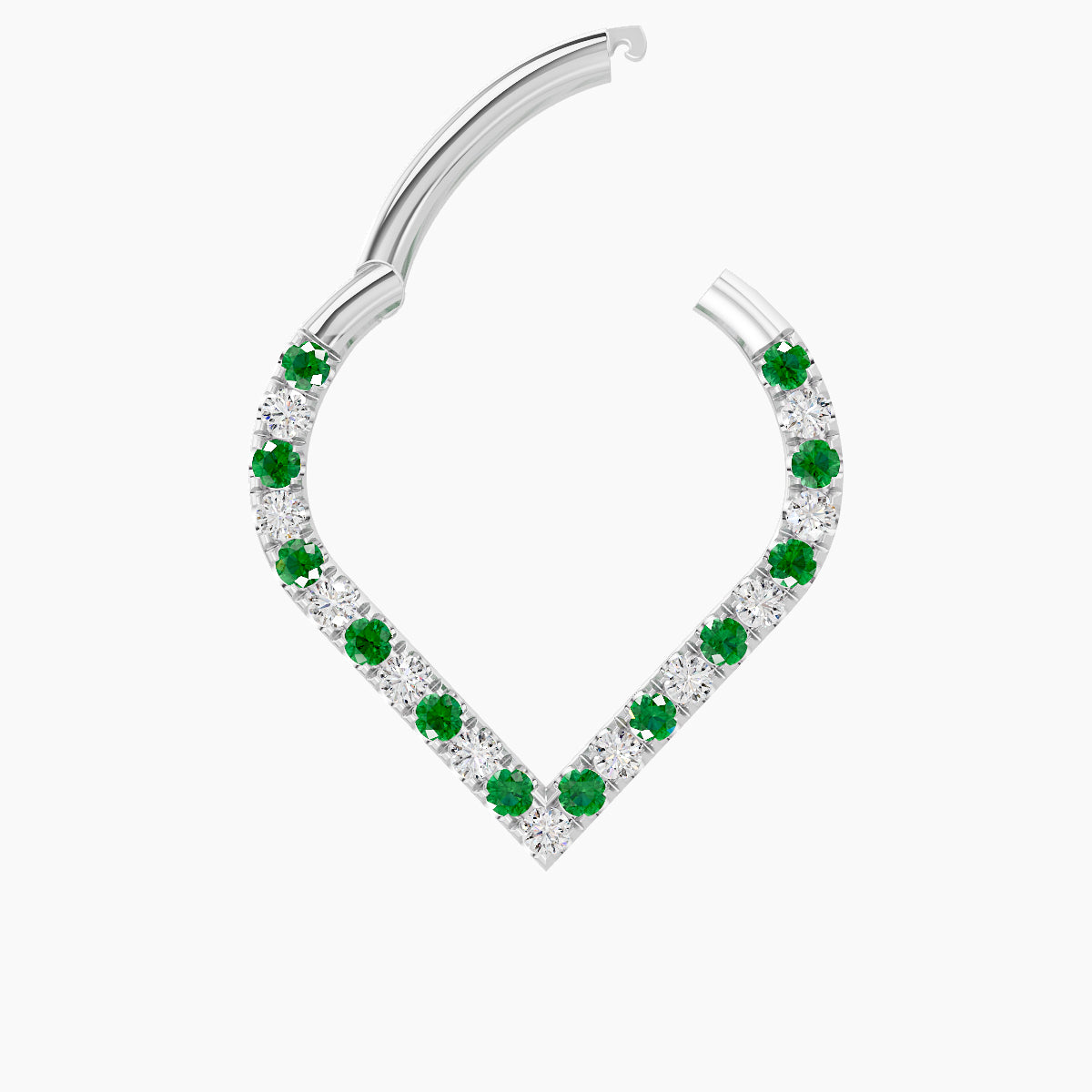 Cora | 18k White Gold 9.5 mm Emerald & Diamond Daith Piercing