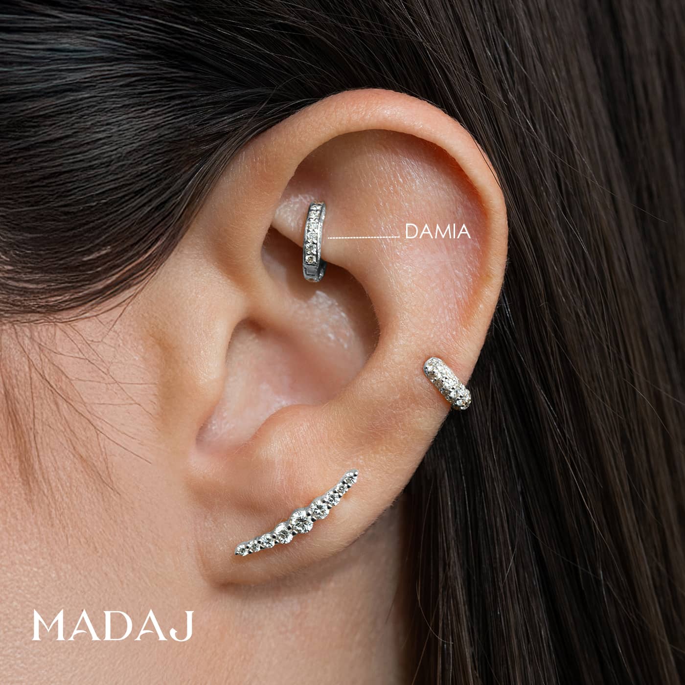 Damia | 18k White Gold 5 mm Diamond Hoop Piercing