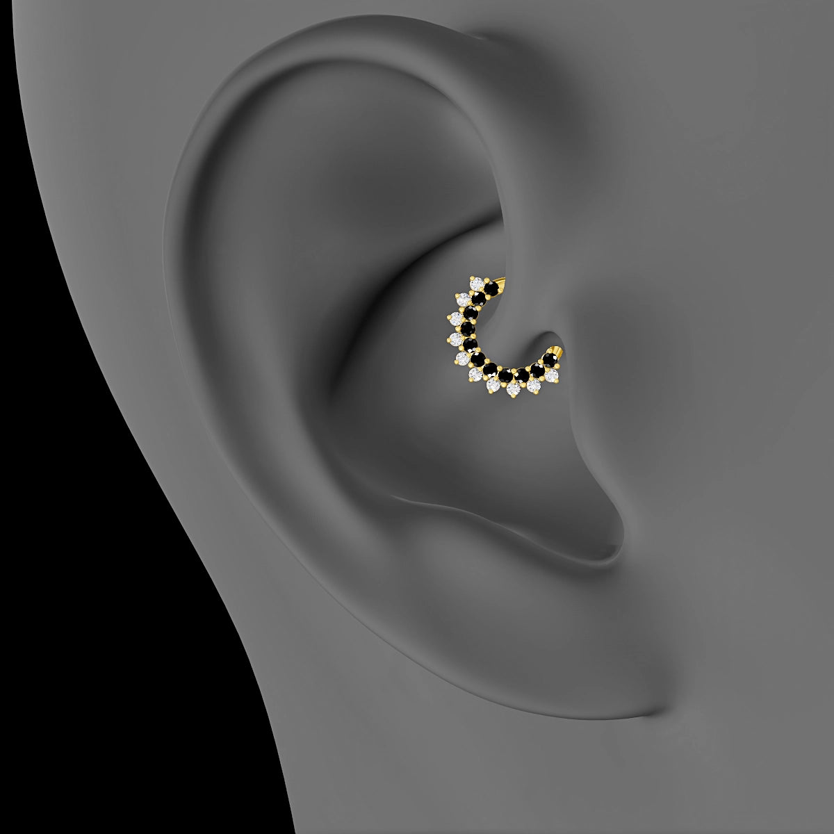 Danae | 18k Yellow Gold 6.5 mm Black Diamond & Diamond Daith Piercing