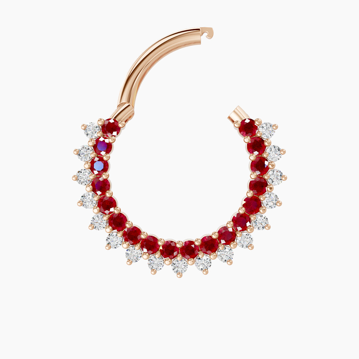 Danae | 18k Rose Gold 9.5 mm Ruby & Diamond Daith Piercing