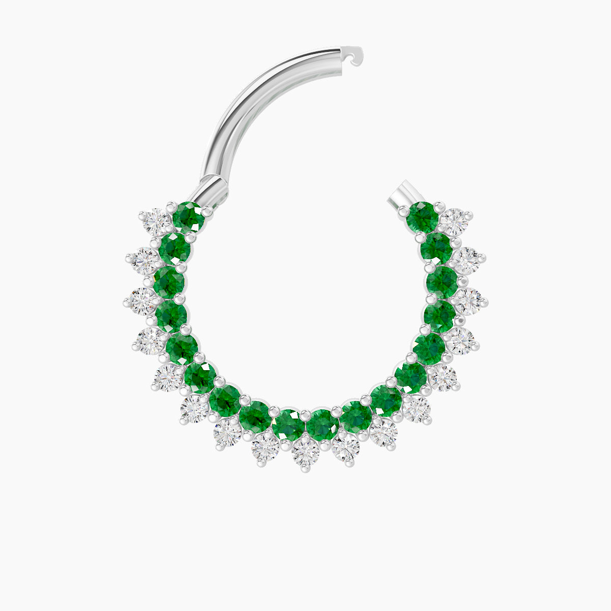 Danae | 18k White Gold 9.5 mm Emerald & Diamond Daith Piercing