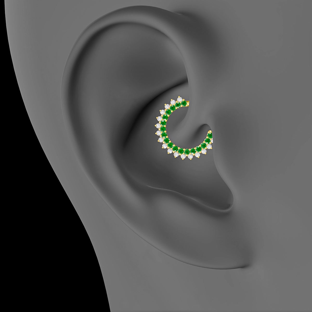 Danae | 18k Yellow Gold 9.5 mm Emerald & Diamond Daith Piercing