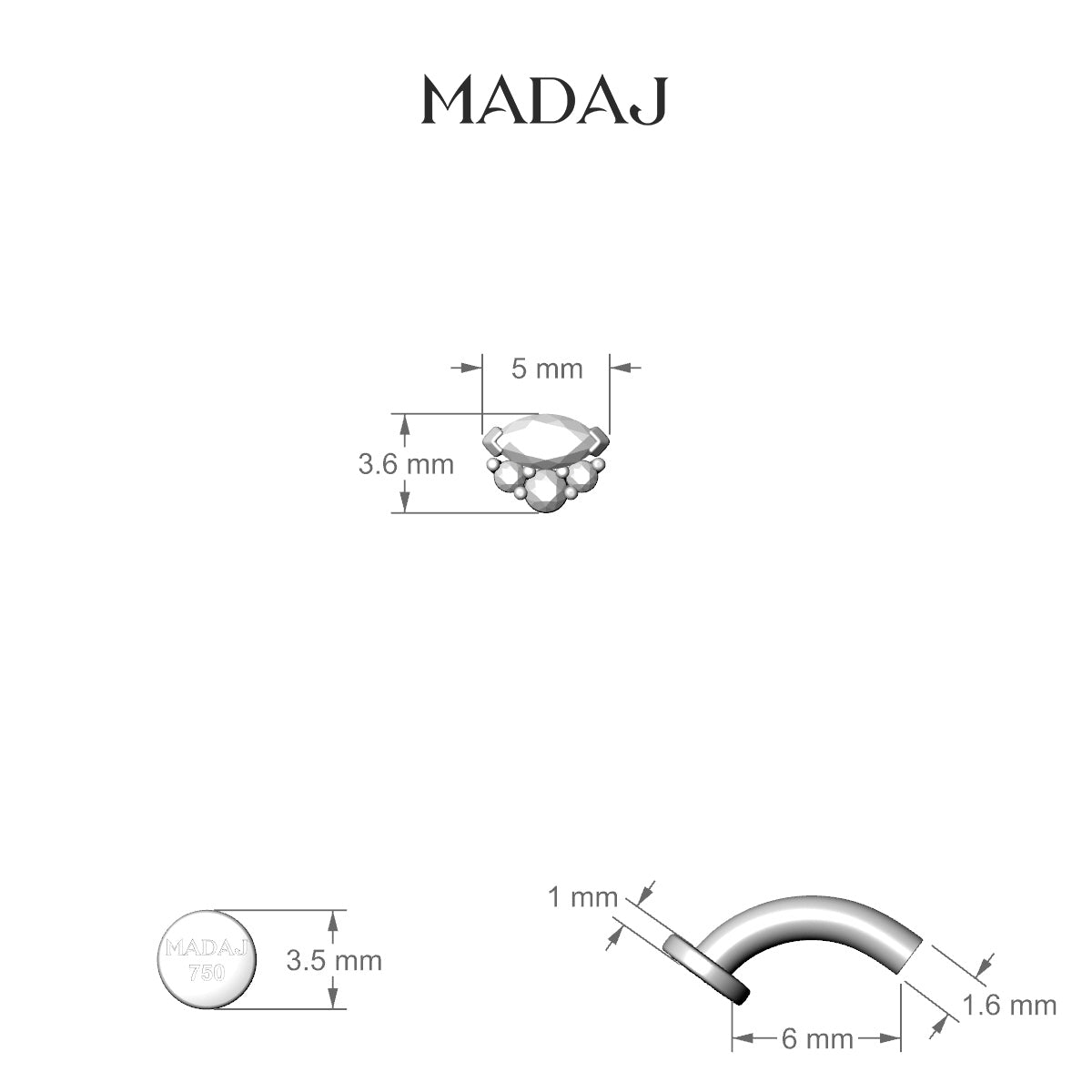 Danu | 18k White Gold 5 mm 6 mm Diamond Floating Navel Piercing