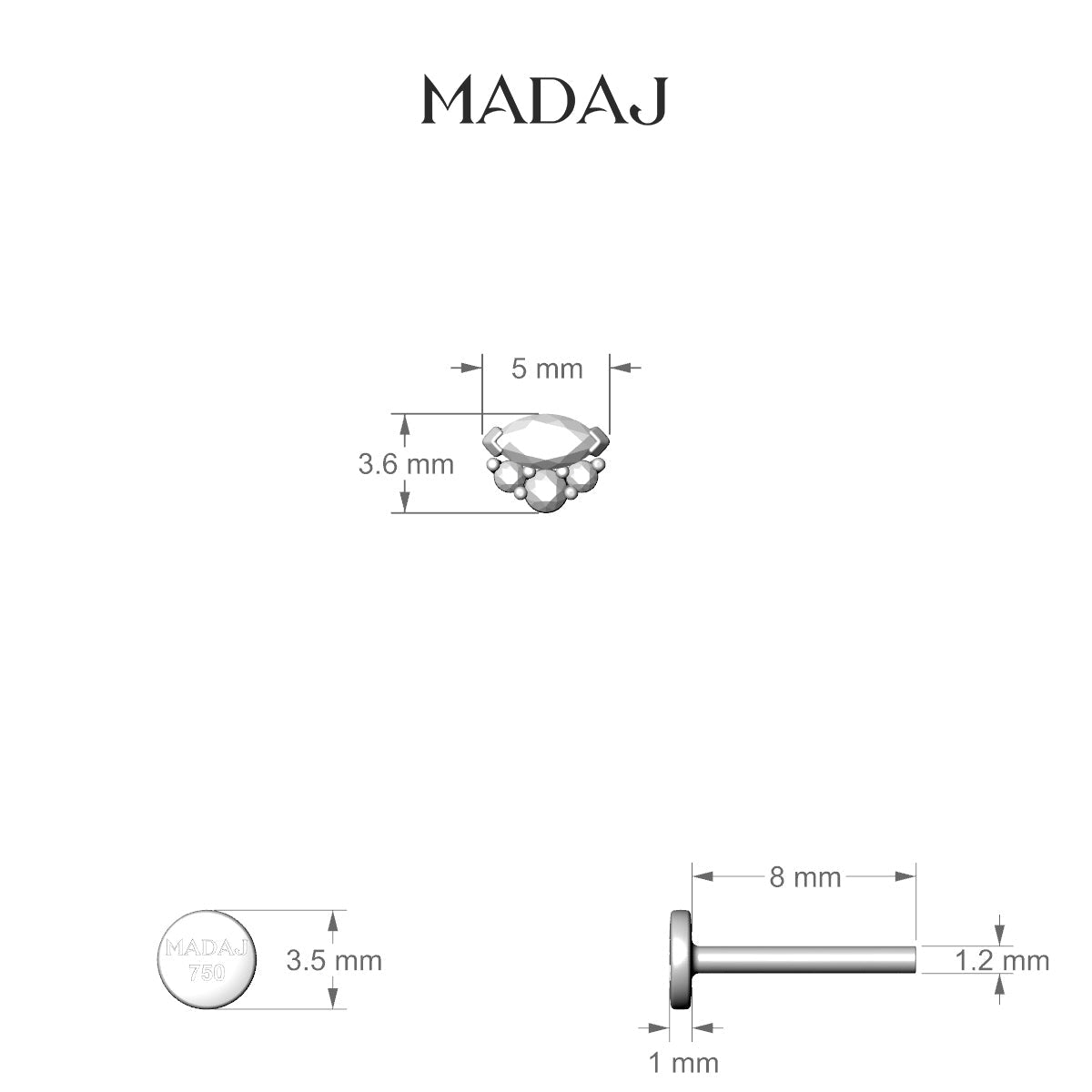 Danu | 18k Rose Gold 5 mm 8 mm Diamond Nose Piercing