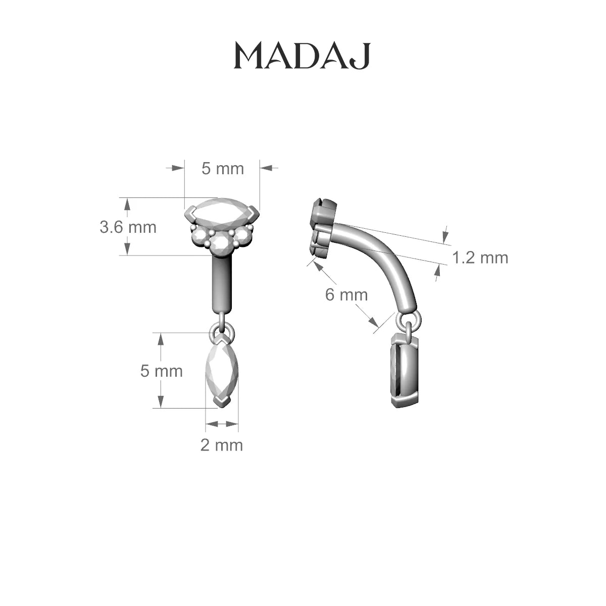 Danu | 18k White Gold 6 mm Diamond Rook Piercing