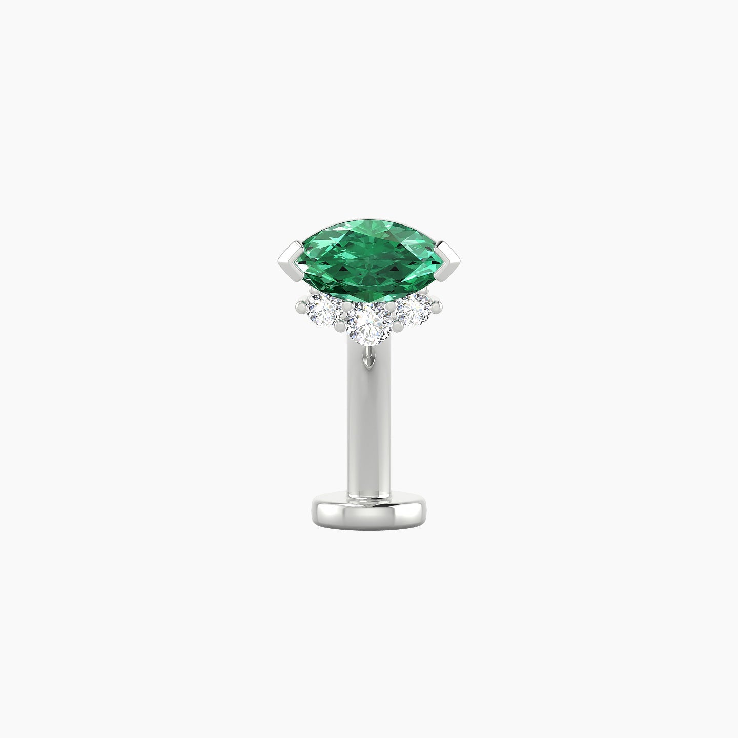 Danu | 18k White Gold 10 mm 7 mm Emerald & Diamond Floating Navel Piercing