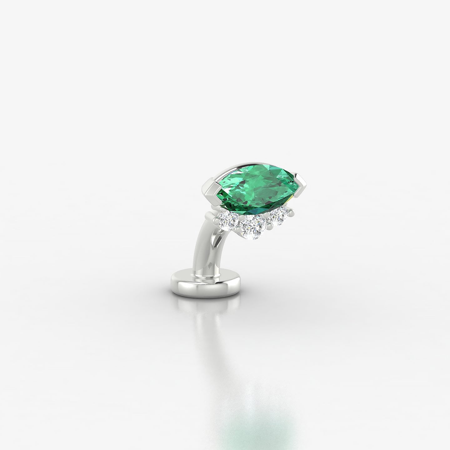 Danu | 18k White Gold 6 mm 7 mm Emerald & Diamond Floating Navel Piercing