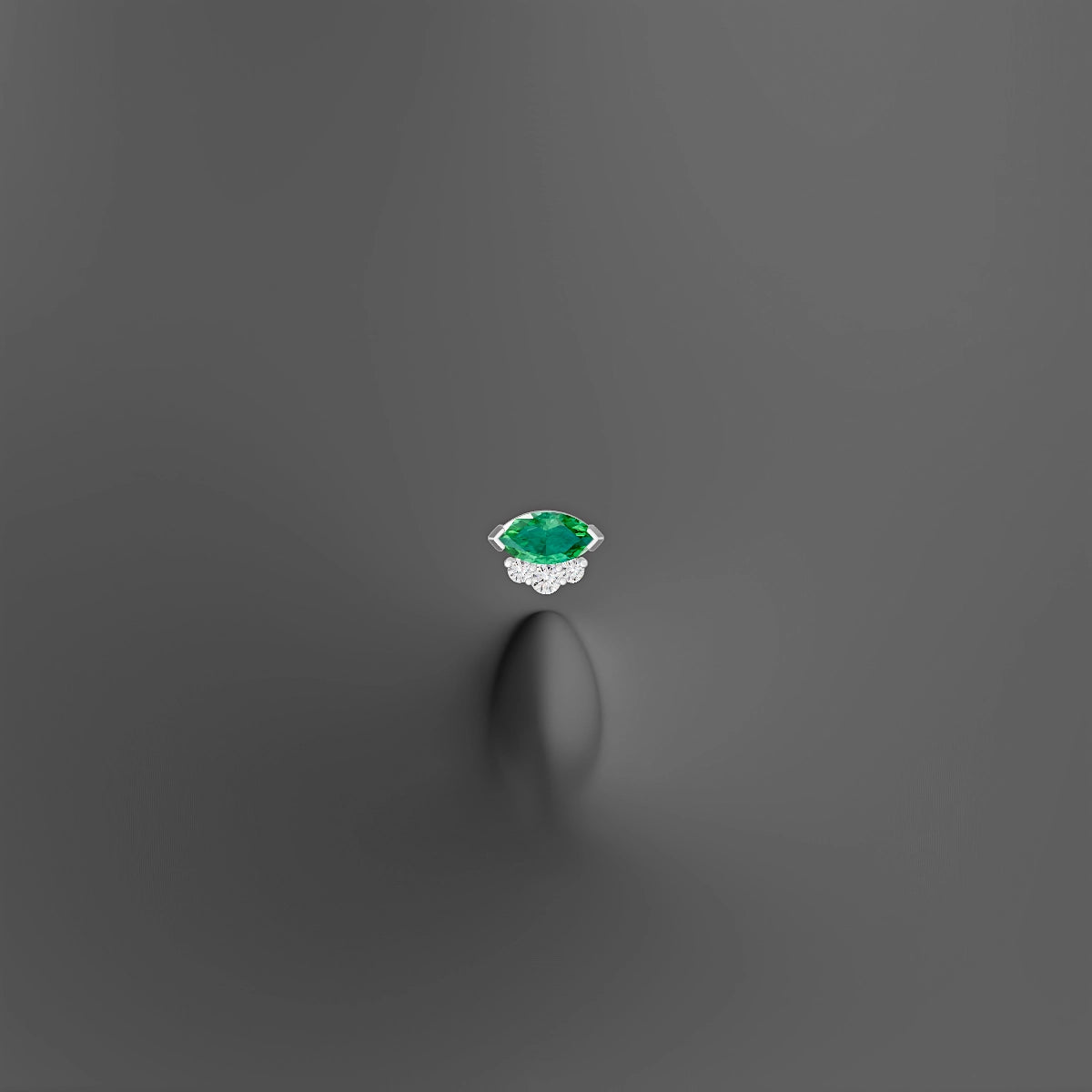 Danu | 18k White Gold 8 mm 7 mm Emerald & Diamond Floating Navel Piercing