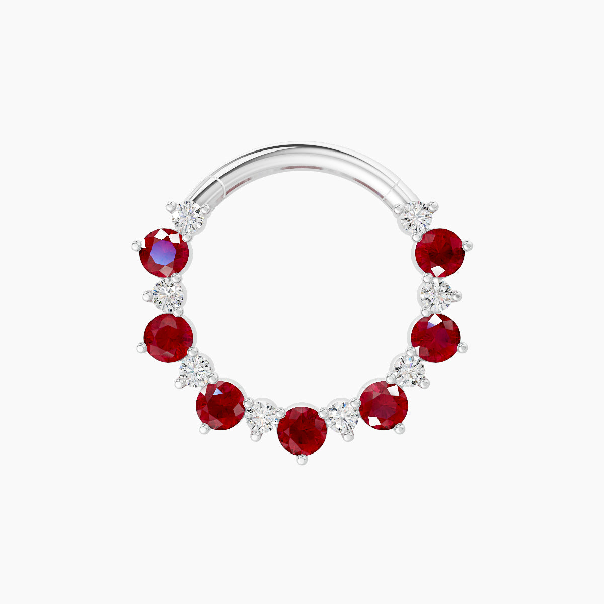 Daphne | 18k White Gold 9.5 mm Ruby & Diamond Daith Piercing