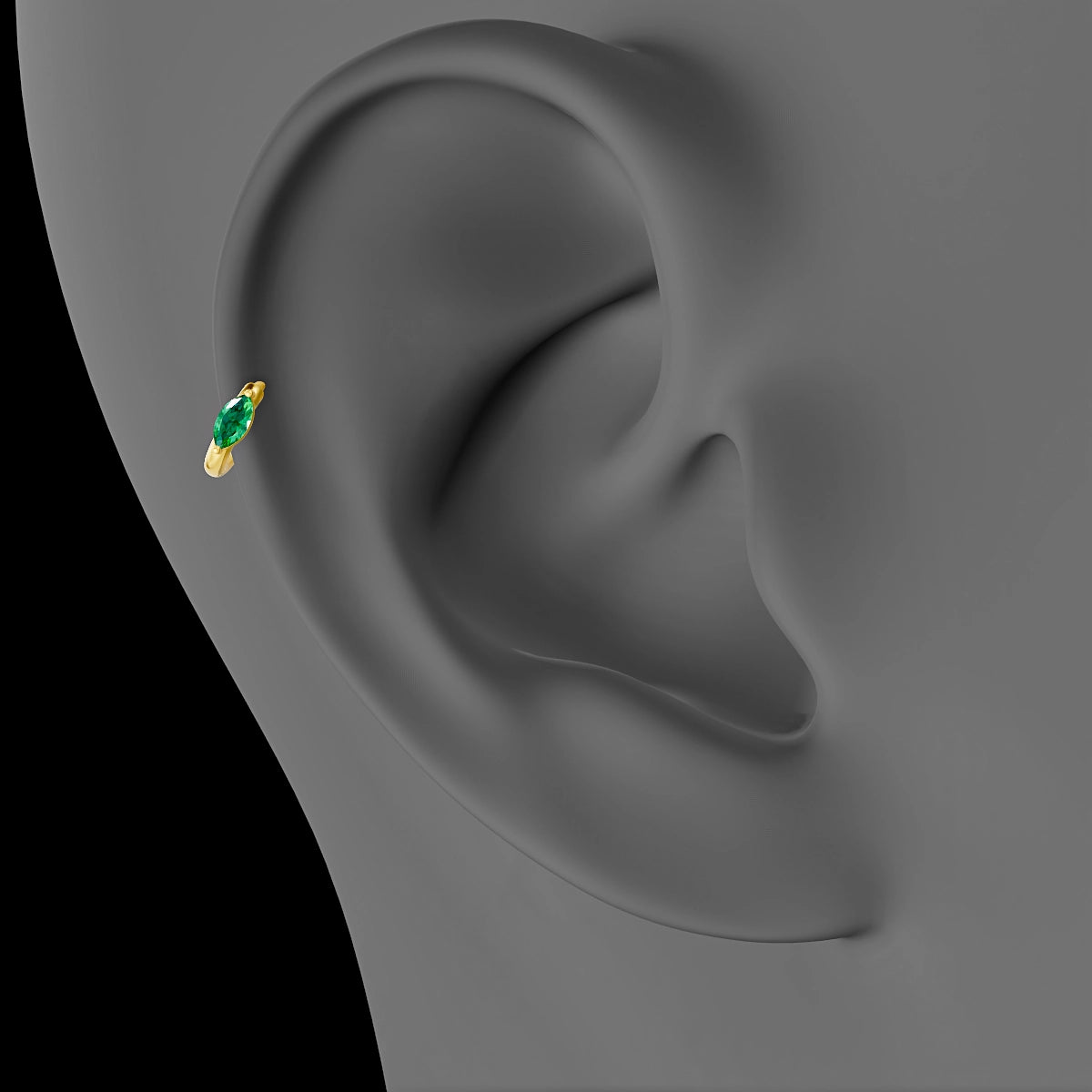 Dea | 18k Yellow Gold 5 mm Marquise Emerald Hoop Piercing
