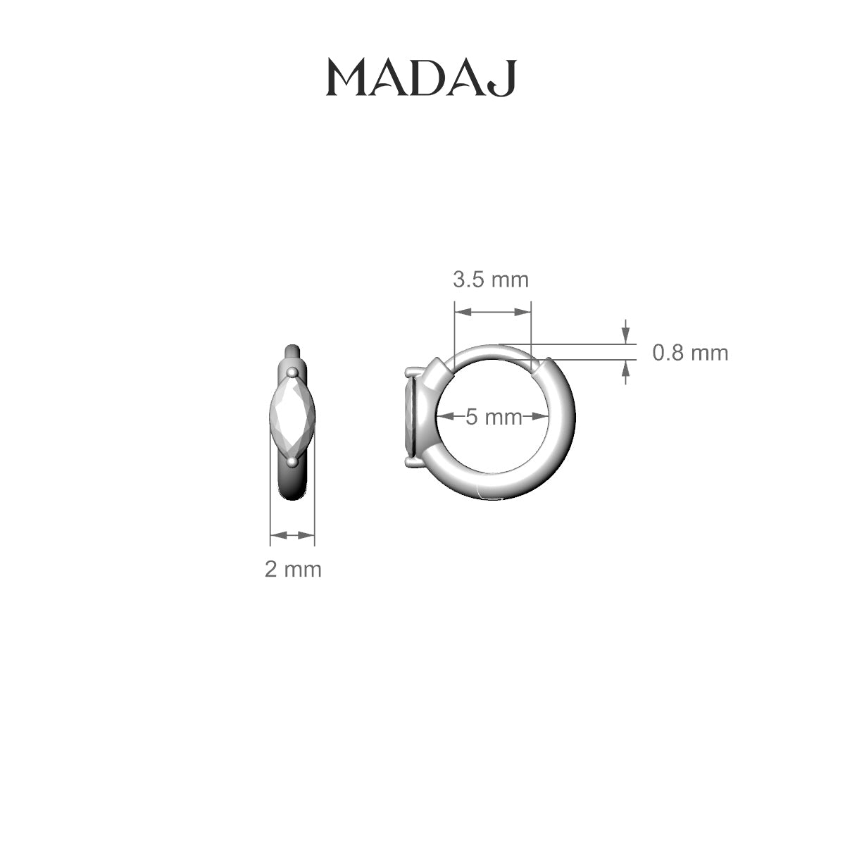 Dea | 18k Rose Gold 5 mm Marquise Emerald Hoop Piercing